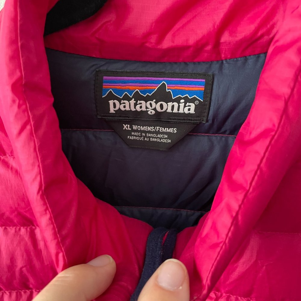Patagonia Down Sweater Jacket Full Zip Mock Neck Winter Outdoor Pink XL - Picture 6 of 8